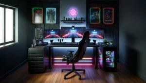 showcasing a modern and high-tech gaming room setup