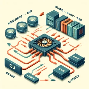  An illustration showing the different levels of cache (L1, L2, L3) and their proximity to the CPU.